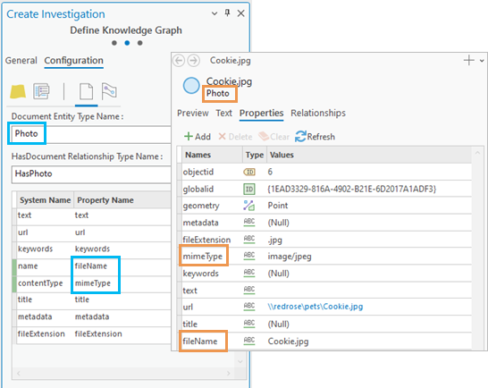 Custom property names appear when you add a document.