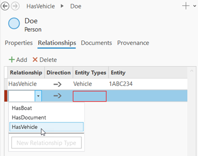 Select an existing relationship type.