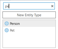 Filter the list of entity types in the knowledge graph's data model.