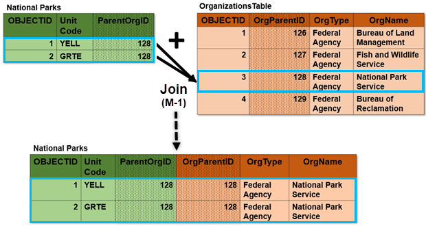 Diagram of a many-to-one join