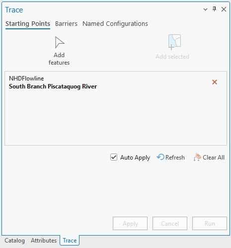 Trace pane with Starting Points tab active