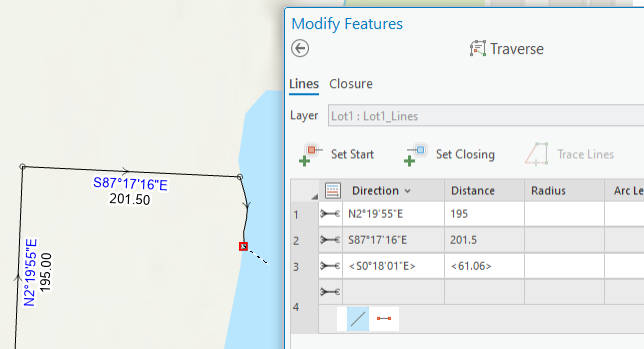 Parcel traverse with a natural boundary