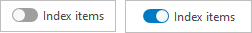Index items button shown in the off and on positions
