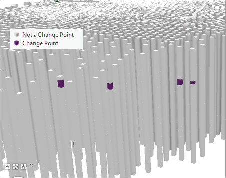 Output of the Time series change points display theme in the Visualize Space Time Cube in 3D tool