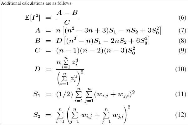 Additional mathematics for the Global Moran's I statistic