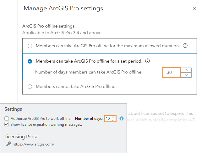 Licensing settings in ArcGIS Online and ArcGIS Pro