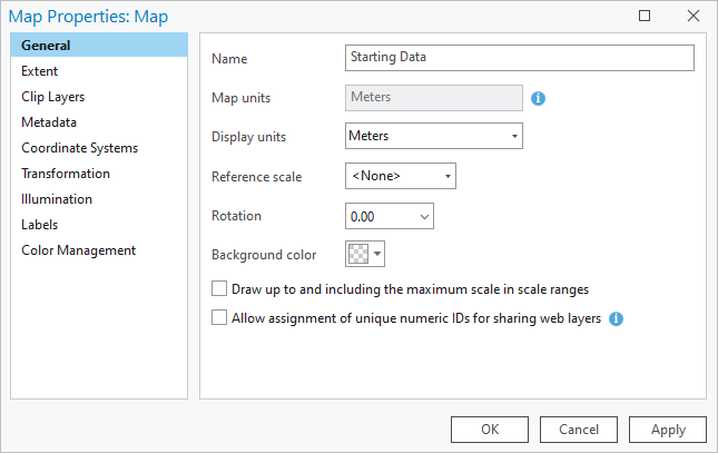 Map Properties dialog box