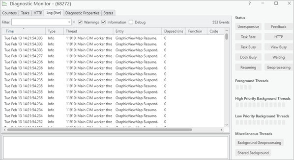 Log tab in Diagnostic Monitor