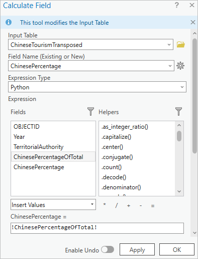 Calculate Field settings