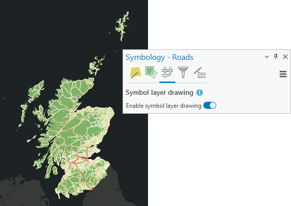 Symbology pane with symbol layer drawing turned on and updated map