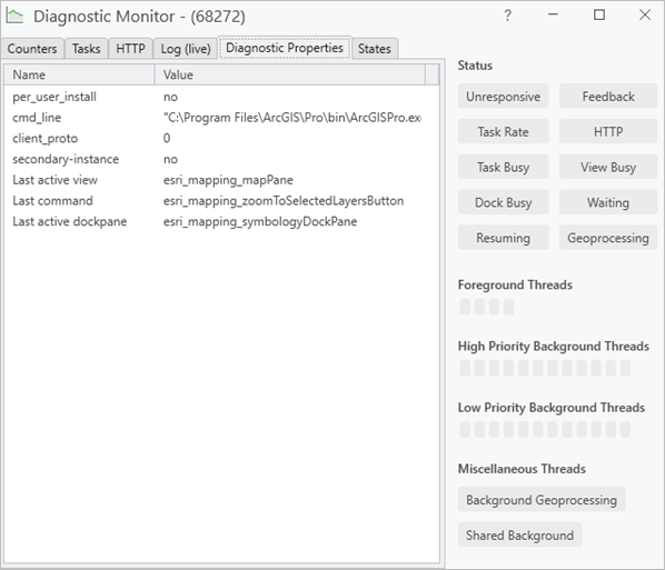 Diagnostic Properties tab in Diagnostic Monitor