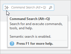 The ScreenTip on the Command Search box indicates that semantic search is enabled.