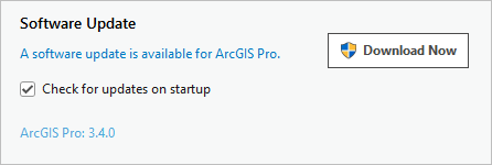 Software update message on the About ArcGIS Pro page