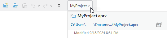 Project name drop-down window showing project details