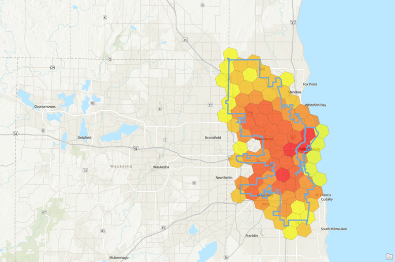 Hexagons mapped in Milwaukee