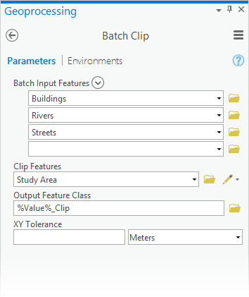 Batch Clip tool parameters