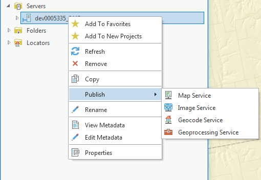 Publish geoprocessing service drop-down menu