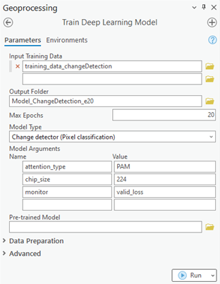 Train Deep Learning Model tool parameters