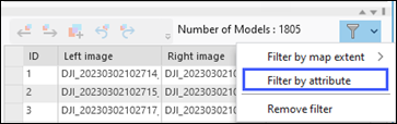 Stereo model filter by attribute