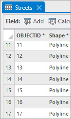 An excerpt from the Streets attribute table