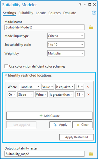 Identify restricted locations query builder