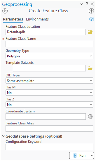 Create Feature Class geoprocessing tool