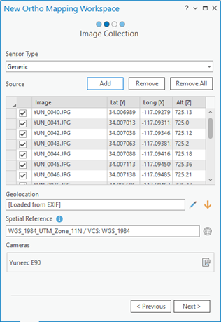 Create a drone ortho mapping workspace dialog box