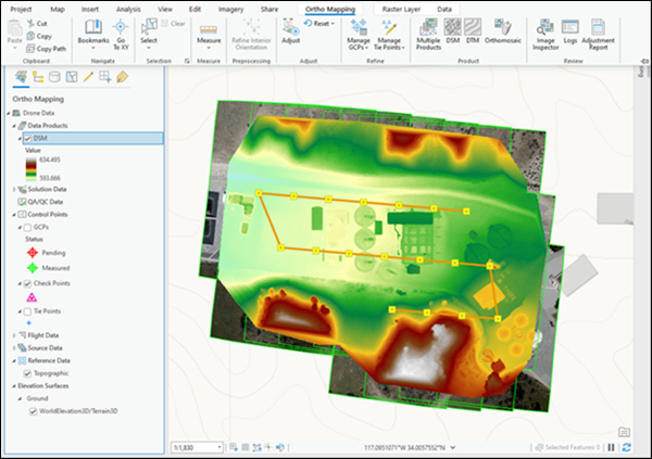 Ortho Mapping DSM displayed in the map