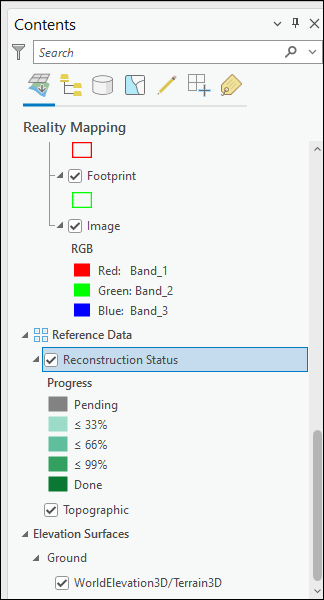 Reconstruction Status layer in the Contents pane