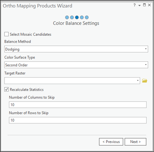 Color Balance Settings in the Ortho Mapping Products Wizard pane