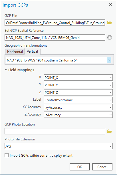 Import GCPs window