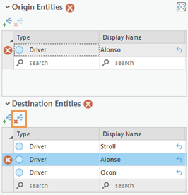 The selected row is removed from the destination entity list.