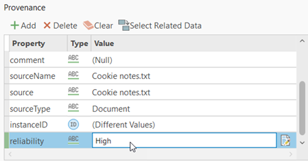 Type a property value that applies to all selected provenance records.