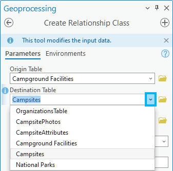 Destination Table parameter