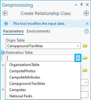 Destination Table parameter