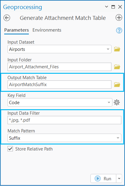 Input Data Filter parameter set to *.jpg and *.pdf and Match Pattern set to Suffix