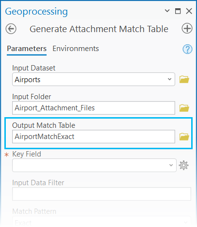 Output Match Table parameter populated