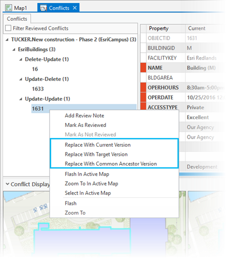 Conflicts context menu for branch versioning