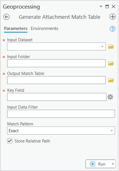 Generate Attachment Match Table dialog box