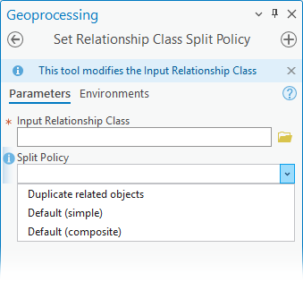 Set Relationship Class Split Policy geoprocessing tool