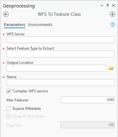 The WFS To Feature Class geoprocessing tool dialog box