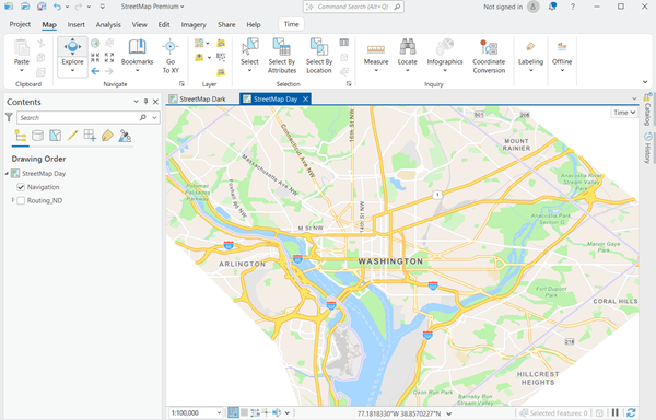 StreetMap Day map from mobile map package for Washington, D.C.