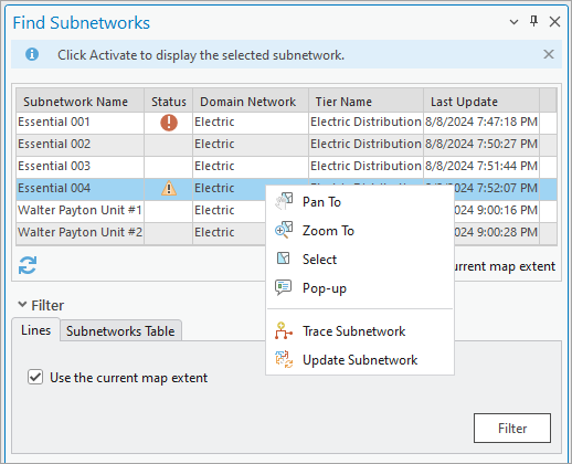 The grid view context menu on the Find Subnetworks pane