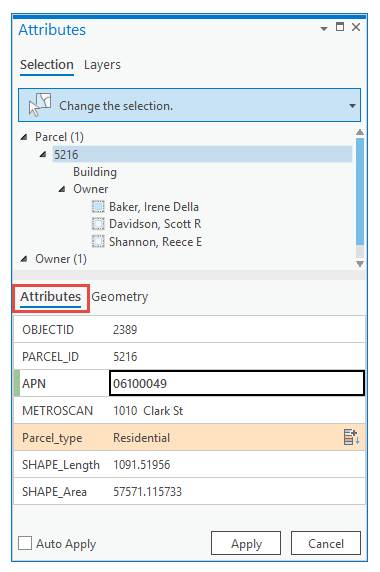 Attributes pane