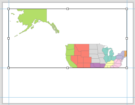 Map frame on the layout with guides