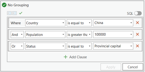 Three clauses in a query, ungrouped