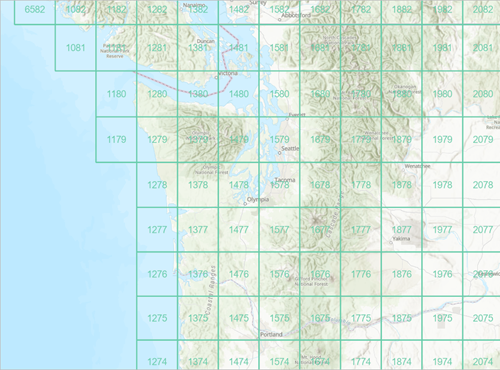 Map with an AOI index for the TM100 map product