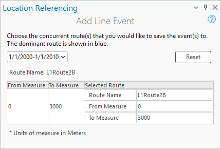 Add Line Event pane showing the 1/1/2000 to 1/1/2010 time range