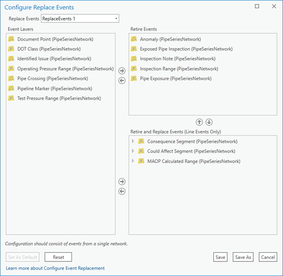 Configure Event Replacement dialog box