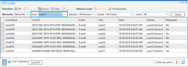 LRS Locks table with filtering.